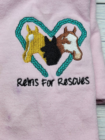 Reins for Rescues Embroidered T-Shirt, Pink, Large