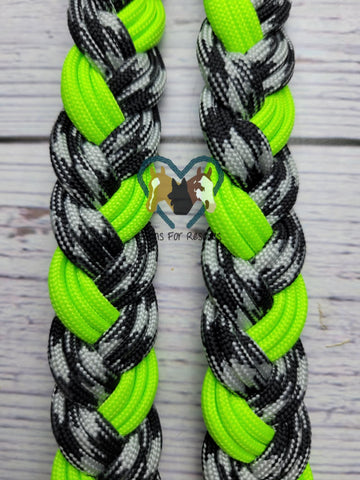 Black/White Check with Neon Green Adjustable Riding Reins