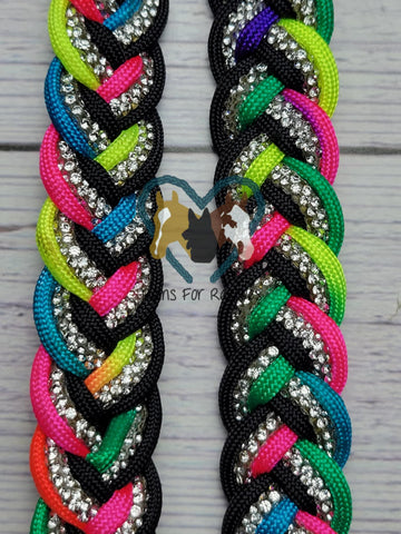 5 Foot Pony BLING & Neon Rainbow Adjustable Reins