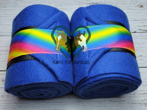 Blue Polo Set with Yellow, Red, Blue Rainbow Trim