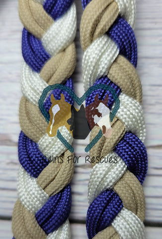 Royal Blue, Tan & White Adjustable Riding Reins