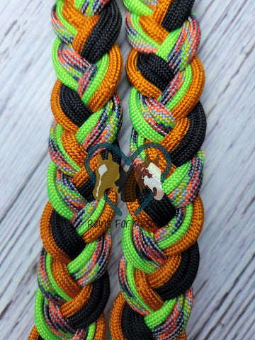 Lime Green, Orange, Black & Camo Adjustable Riding Reins