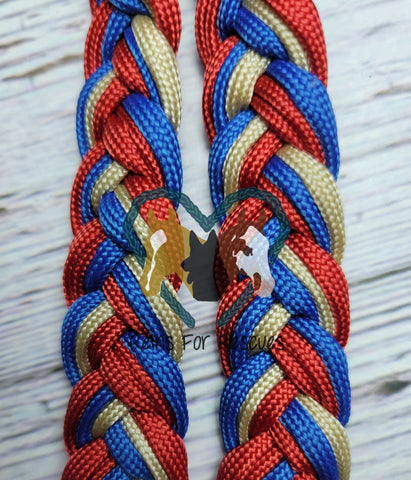 Red, White, Tan & Blue Adjustable Riding Reins