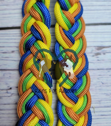 Royal Blue, Orange, Green & Yellow Adjustable Riding Reins