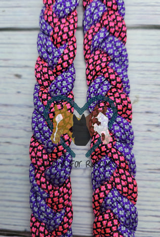8 foot Hot Pink & Silver Diamonds Adjustable Riding Reins