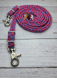 8 foot Hot Pink & Silver Diamonds Adjustable Riding Reins