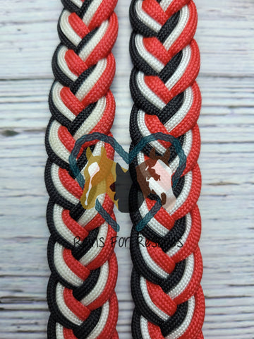 Red, White & Black Adjustable Riding Reins