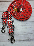 Red, White & Black Adjustable Riding Reins
