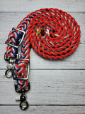 Red, White & BLING Adjustable Riding Reins