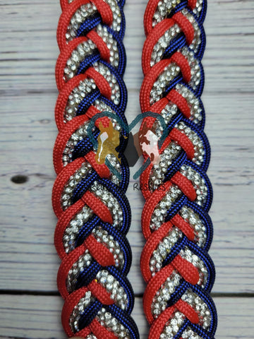 Red, White & BLING Adjustable Riding Reins