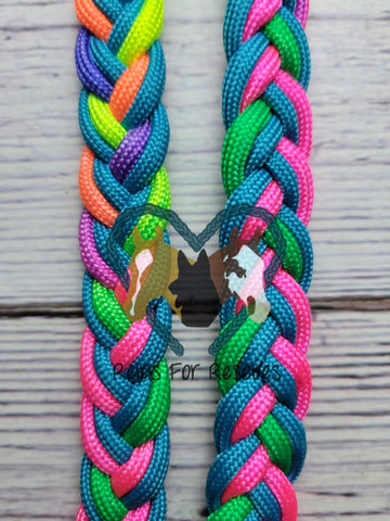 Neon Rainbow & Blue Adjustable Riding Reins