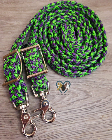 Purple, Lime Green & Zombie Adjustable Riding Reins