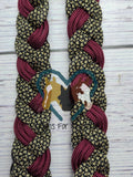 8 Foot Gold with Black X & Burgundy Adjustable Riding Reins