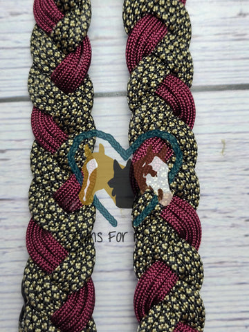 8 Foot Gold with Black X & Burgundy Adjustable Riding Reins