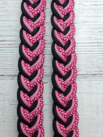 Rose Pink Diamonds, Black & Fuchsia X Adjustable Reins