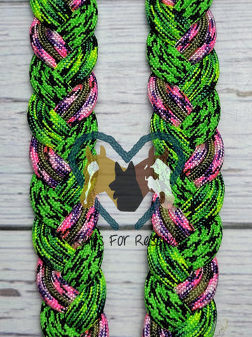 Gecko, Aquatica, Brown & Pink with Purple Camo Adjustable Riding Reins