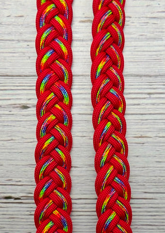 8.5 foot Red & Tie Dye Adjustable Reins