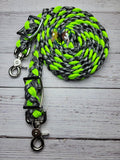 Black/White Check with Neon Green Adjustable Riding Reins