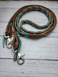 Leather Riding Reins with Purple & Green Teal Lacing