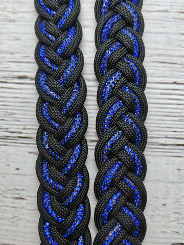 Black with Blue BLING Adjustable Reins