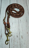 8-1/2 Foot Adjustable Leather Reins w/Burgundy Diamonds