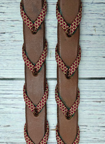 8-1/2 Foot Adjustable Leather Reins w/Burgundy Diamonds
