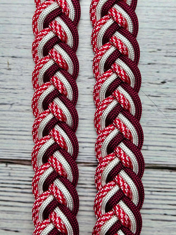 Burgundy, Candy Cane & White Adjustable Reins