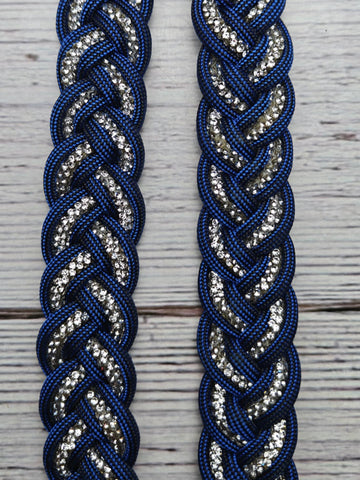 Royal Blue with Black Strip & BLING Adjustable Reins