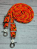 Yellow Diamonds, Black & Orange Adjustable Reins