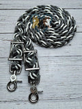 Silver Diamonds, Black, White & Charcoal Adjustable Reins