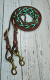 8-1/2 Foot Adjustable Leather Reins w/Seafoam