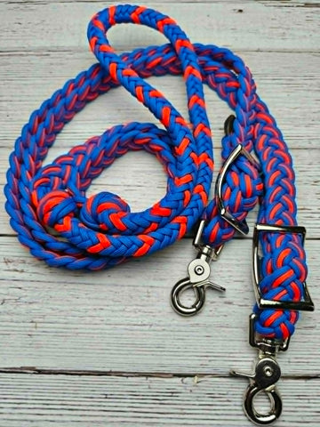 Royal Blue & Orange Round & Flat Braided Adjustable Reins