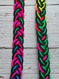 Neon Rainbow & Black Barrel Reins, Round & Flat Braid