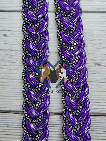 Silver Diamonds, Purple & UV Camo Adjustable Riding Reins