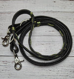Black Leather Reins with Green Camo Trim