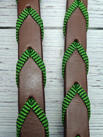 Brown Leather Adjustable Reins with Shockwave Trim