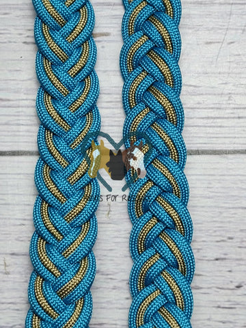 Neon Turquoise & Tan Adjustable Riding Reins