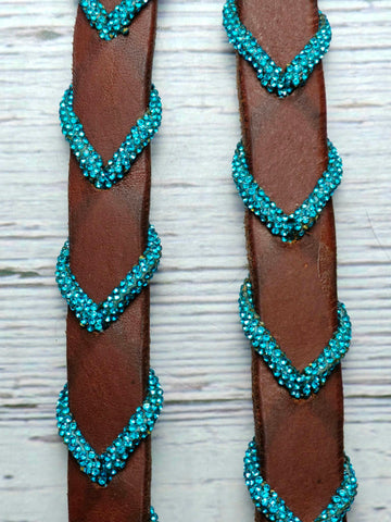 Blue BLING, 8.25 ft. Leather Reins, Adjustable