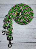 Gecko, Aquatica, Brown & Pink with Purple Camo Adjustable Riding Reins