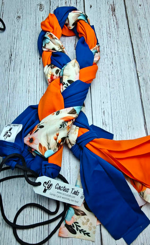 Country Floral, Orange & Royal Blue Braided Tail Bag