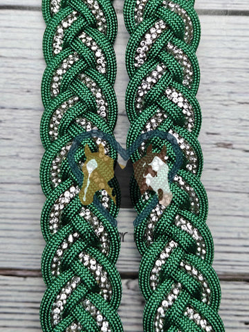 Green & BLING Adjustable Riding Reins