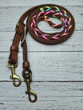 Brown Leather Reins with Rainbow Ombre Trim