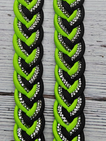 Neon Green, Black & BLING Adjustable Reins