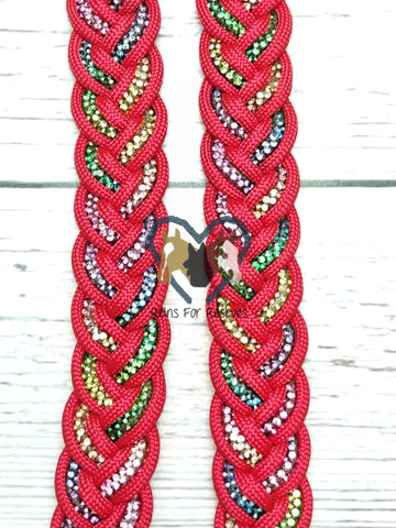 Rainbow BLING & Red Adjustable Riding Reins