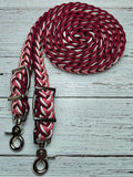 Burgundy, Candy Cane & White Adjustable Reins