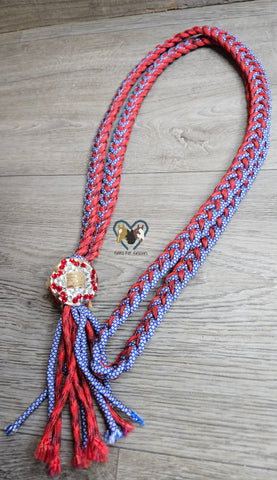 Red & Blue Diamond Concho Neck Rope, Horse Size