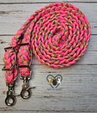 Limited Edition:  Hot Pink with Yellow, Green & Blue Camo Adjustable Riding Reins