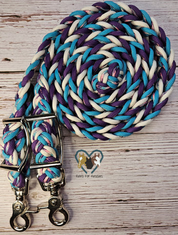Purple, White, Turquoise & Pink Patterned Adjustable Riding Reins