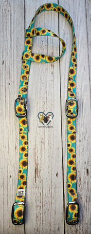 Sunflower with Turquoise Horse-Sized, One-Ear Headstall
