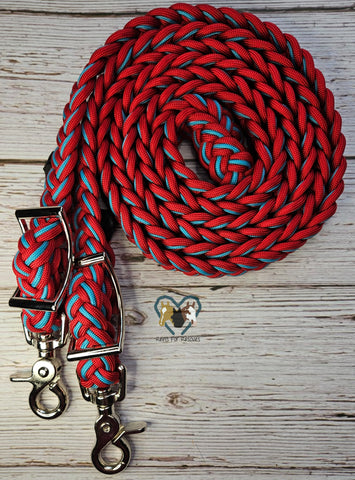 Red & Turquoise Adjustable Riding Reins